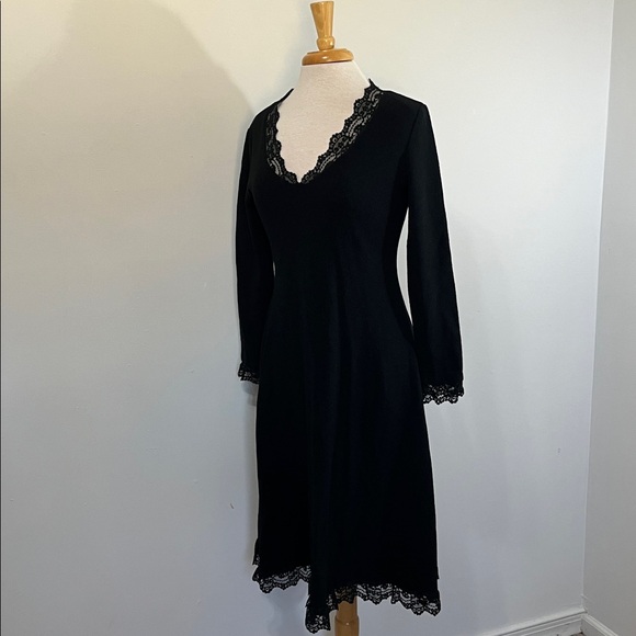 Vintage Pat Richards Lace Trimmed Dress Medium Large Black Union Made! - Picture 4 of 11